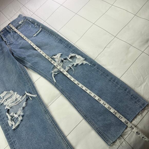 Agolde Jeans Womens 28 Blue 90s Button Fly Distressed Hemmed Raw Hem Casual - Picture 12 of 14